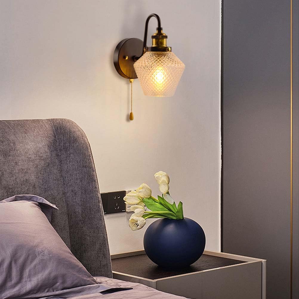 E27 Retro Wandlampe Vintage Wandleuchte Innen Schalter | Industrial mit Glas Lampenschirm Schwarz Metall Wandbeleuchtung Bettleuchte Wand Licht Art Deco für Wohnzimmer Schlafzimmer