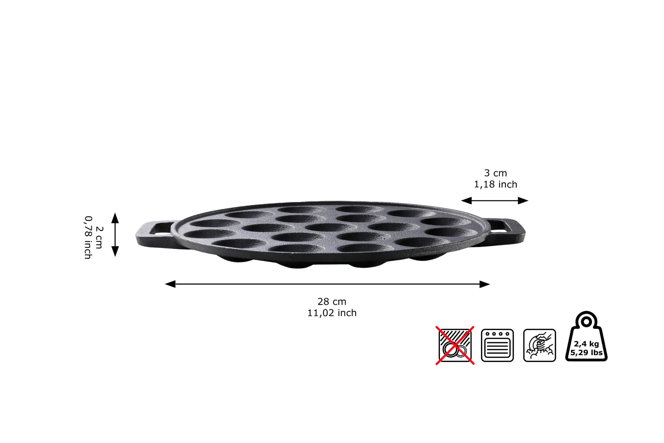 SKOTTSBERG Gusseisen Poffertjespfanne - Ø 24 cm – Vorgebrannt & PFAS-frei, Robust & Hitzebeständig - für Induktion, Gas, Ceran, Ofen & Grill - mit Antihaftbeschichtung