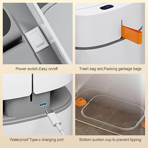Miniatura 8 de MOPALL Basurero de baño con tapa, sensor de movimiento, automático sin contacto, bote de basura inteligente de 3.5 galones con tapa, cesta de basura