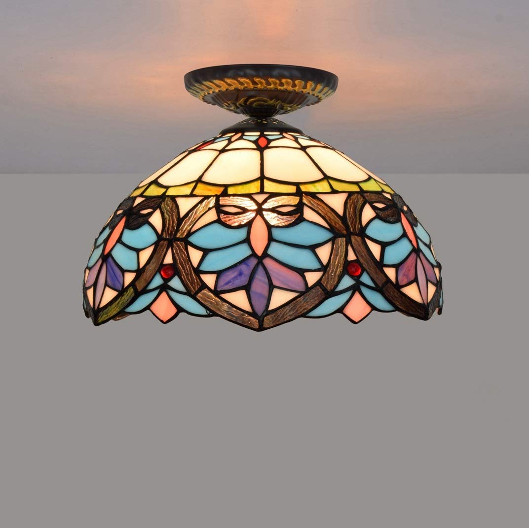 Oświetlenie Sufitowe Z Witrażem 12" Lampy Sufitowe W Stylu Tiffany Z Barokowym Kloszem Szklanym Do Salonu