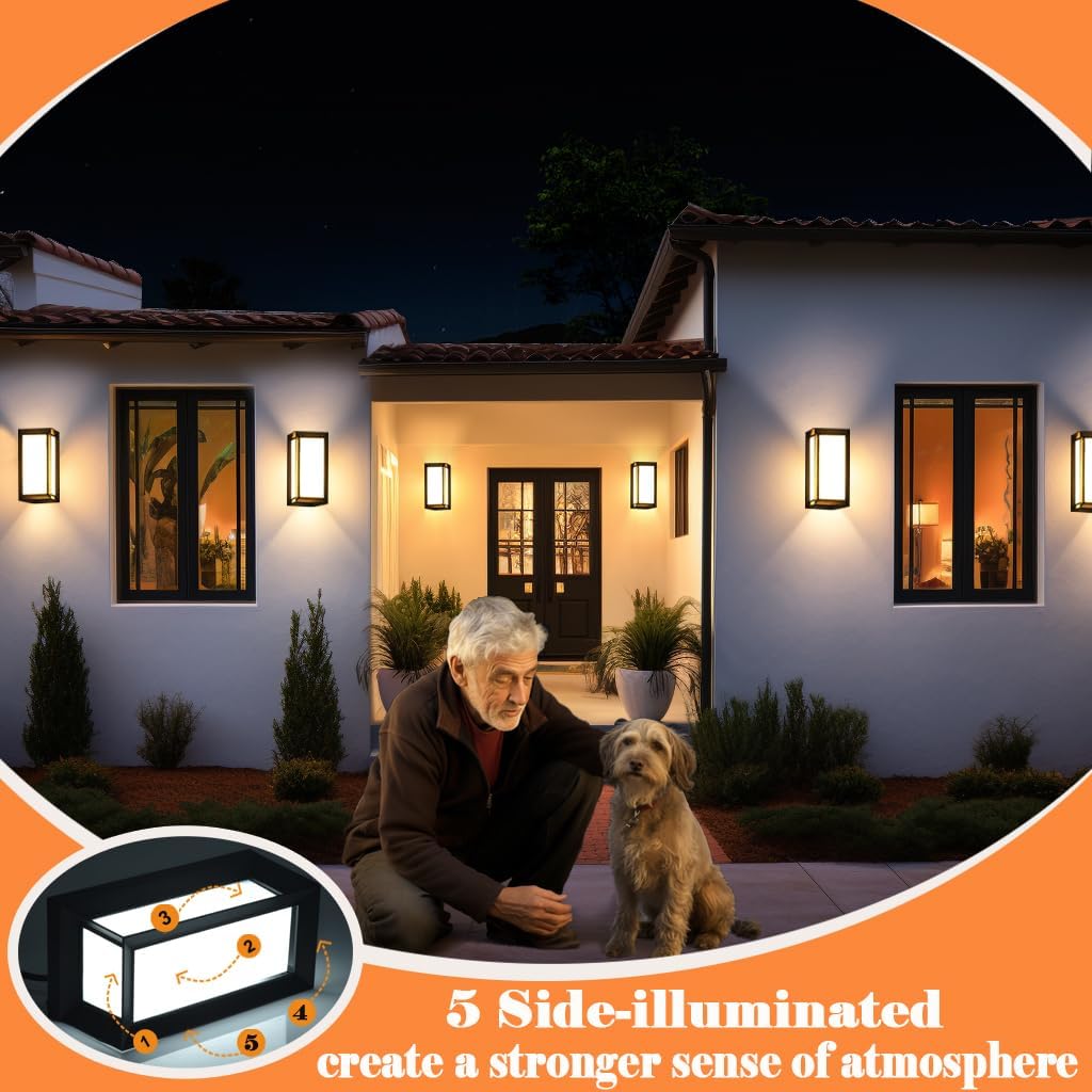 iYogaled Porch Lights Outdoor Light Fixture, 12W Black Exterior Light Fixtures Wall Mount, 3-Color-Temp Adjustable Wall Sconce, IP65 Waterproof Outdoor Wall Lights for House Walkway Stairs