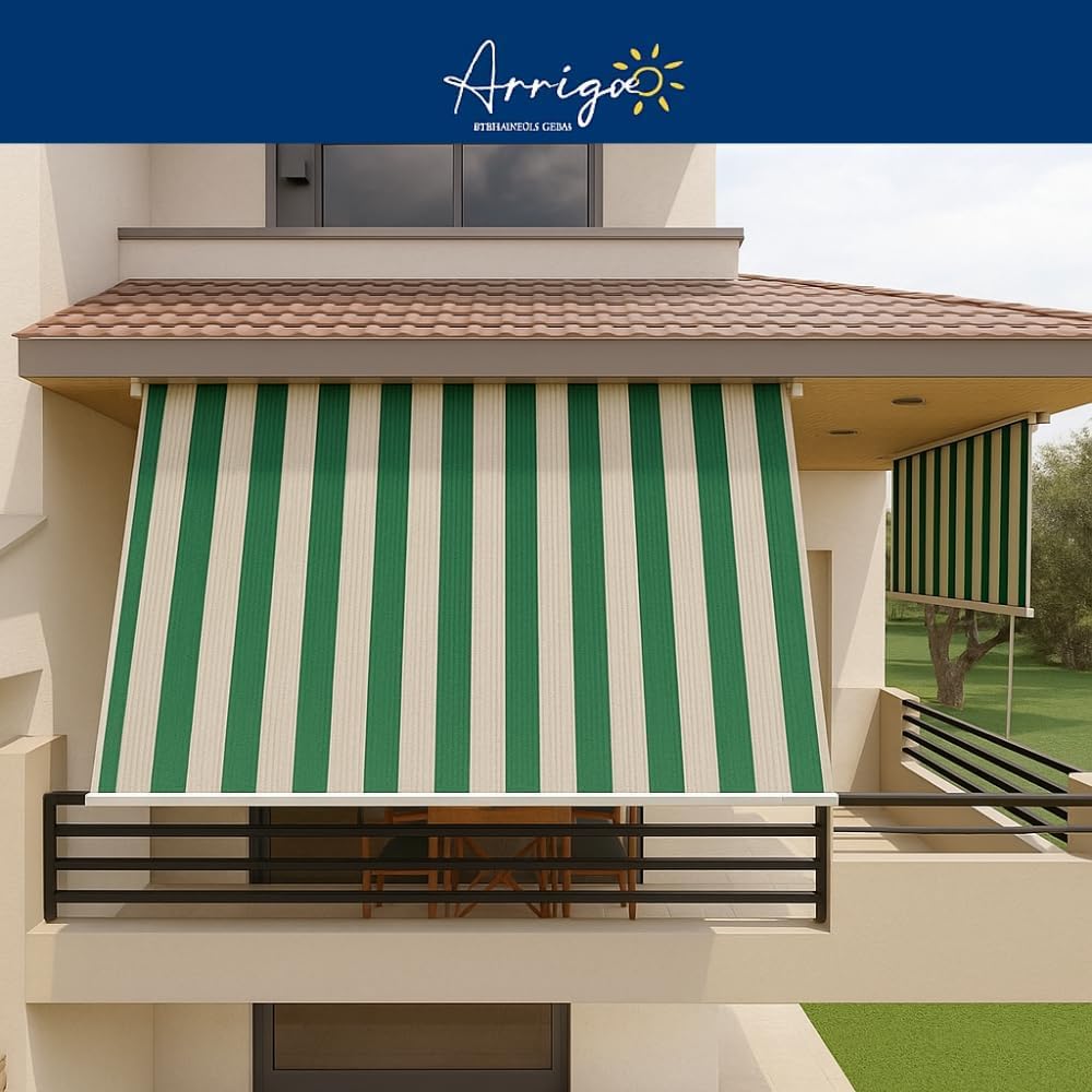 Arrigo Atelier Tenda a Caduta Libera su Misura per Balconi e Verande, Tessuto Tempotest Idrorepellente Anti-UV, Braccetti Regolabili su Ringhiera, con o senza Cassonetto (CON CASSONETTO)