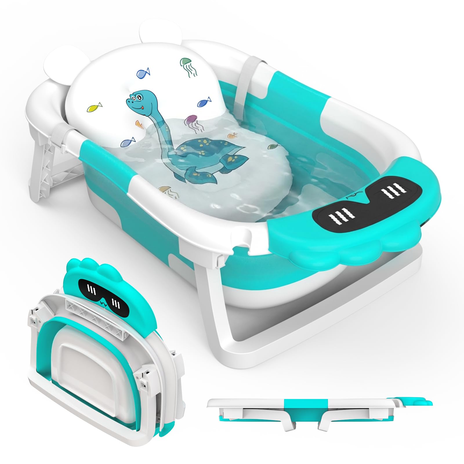Baby Bath Foldable Tub Collapsible Bathtub Baby Bath Essentials for Newborn with Seat Support Cushion Stand Folding Baths for Toddler 0-12 Months Travel Portable Infant Tubs Soft Bathing Kids