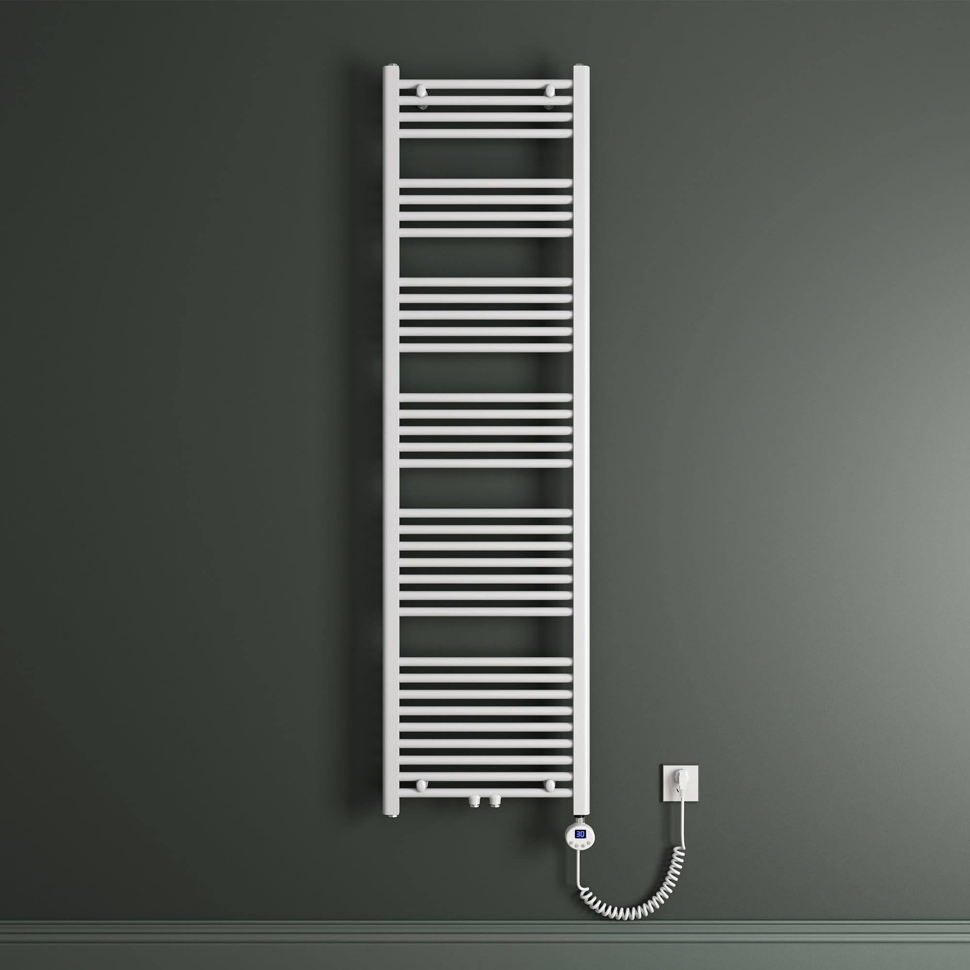Mai & Mai Radiateur Sèche-Serviettes 180x50cm Blanc 1000W Résistance | Résistance Chauffante Incluse, 1000W, Chauffage Central, Électrique, Pour Salle de Bain