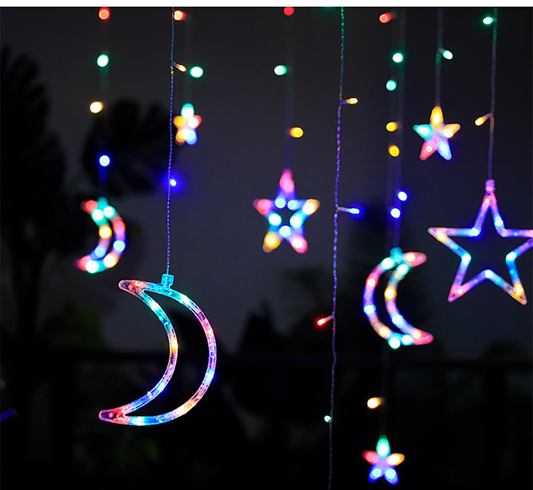 Tenda Luci LED Solare 138 LED Impermeabile Stella Luna Tenda Luminosa con Telecomando, 8 Modalità Illuminazione per Natale, Feste, Compleanno, Matrimoni, Finestra (Multicolore)