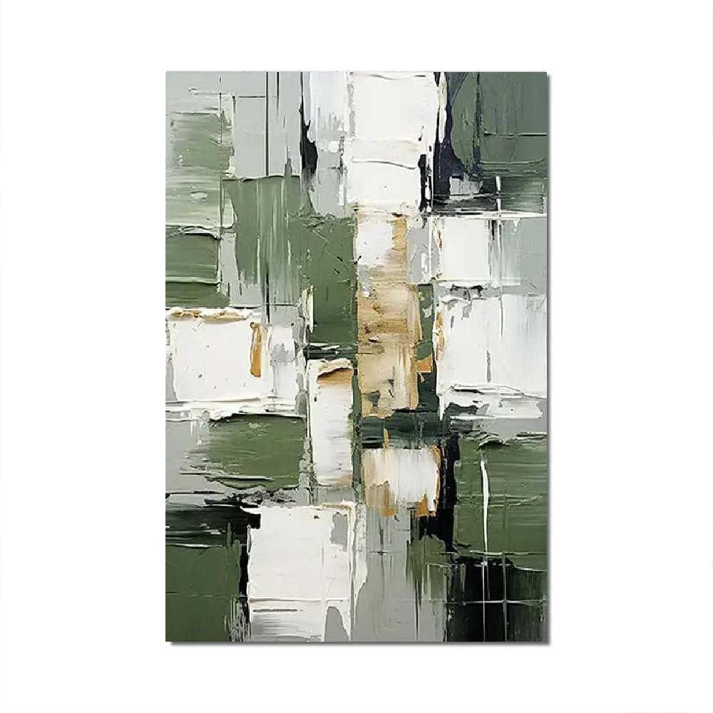 18meng Art Tableau Mural Grand XXL pour Chambre à Coucher Tableau Abstrait Peinture sur Toile Blanc et Vert Doré Images sur Toile Moderne 1 Pièce Pour Decoration Murale Salon 100x200 cm Sans Cadre