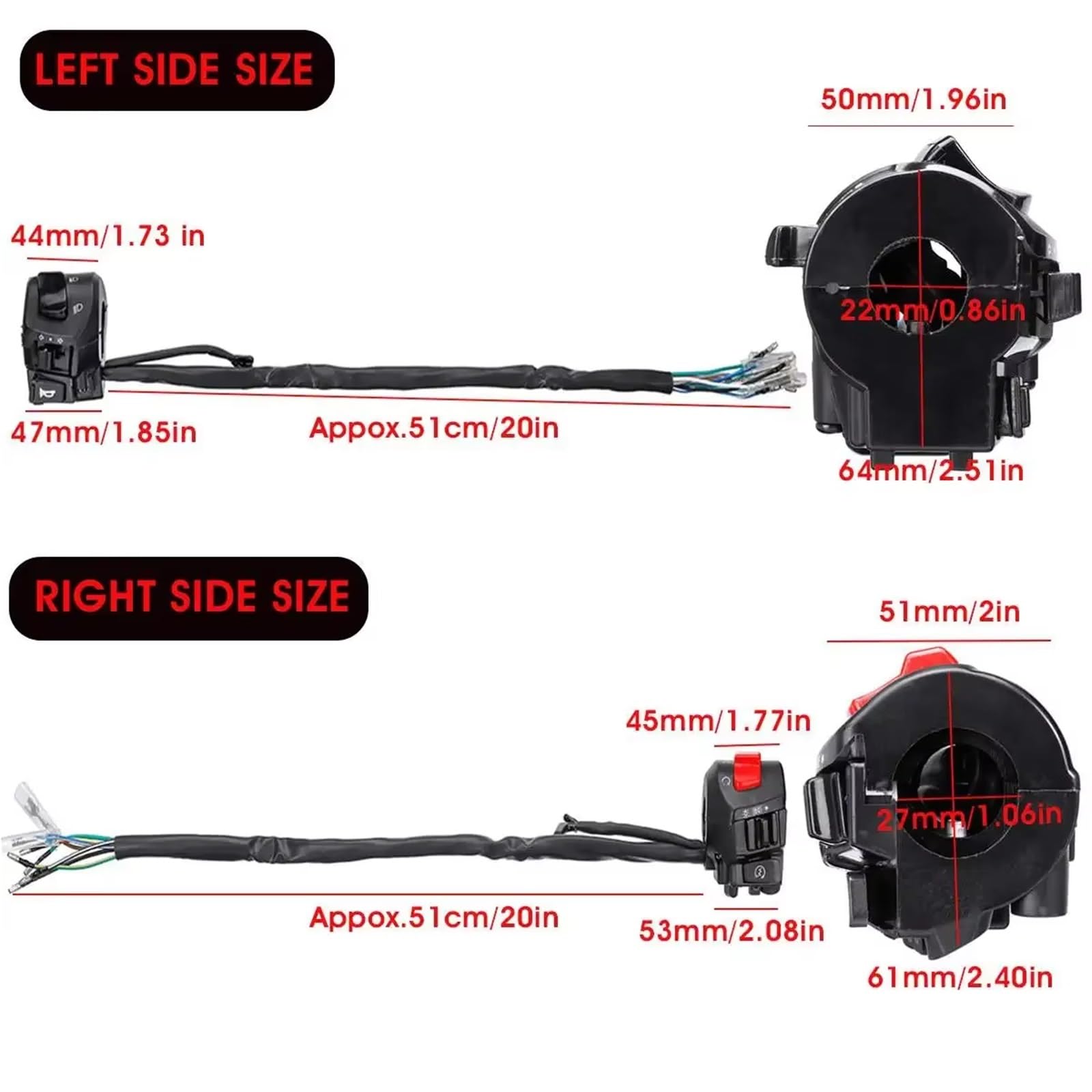7/8" Interrupteur De Démarrage Électrique 12 V Double Accélérateur Universel Pour Guidon De Moto Klaxon Clignotants Phares Pièces Détachées Contacteur d'Allumage