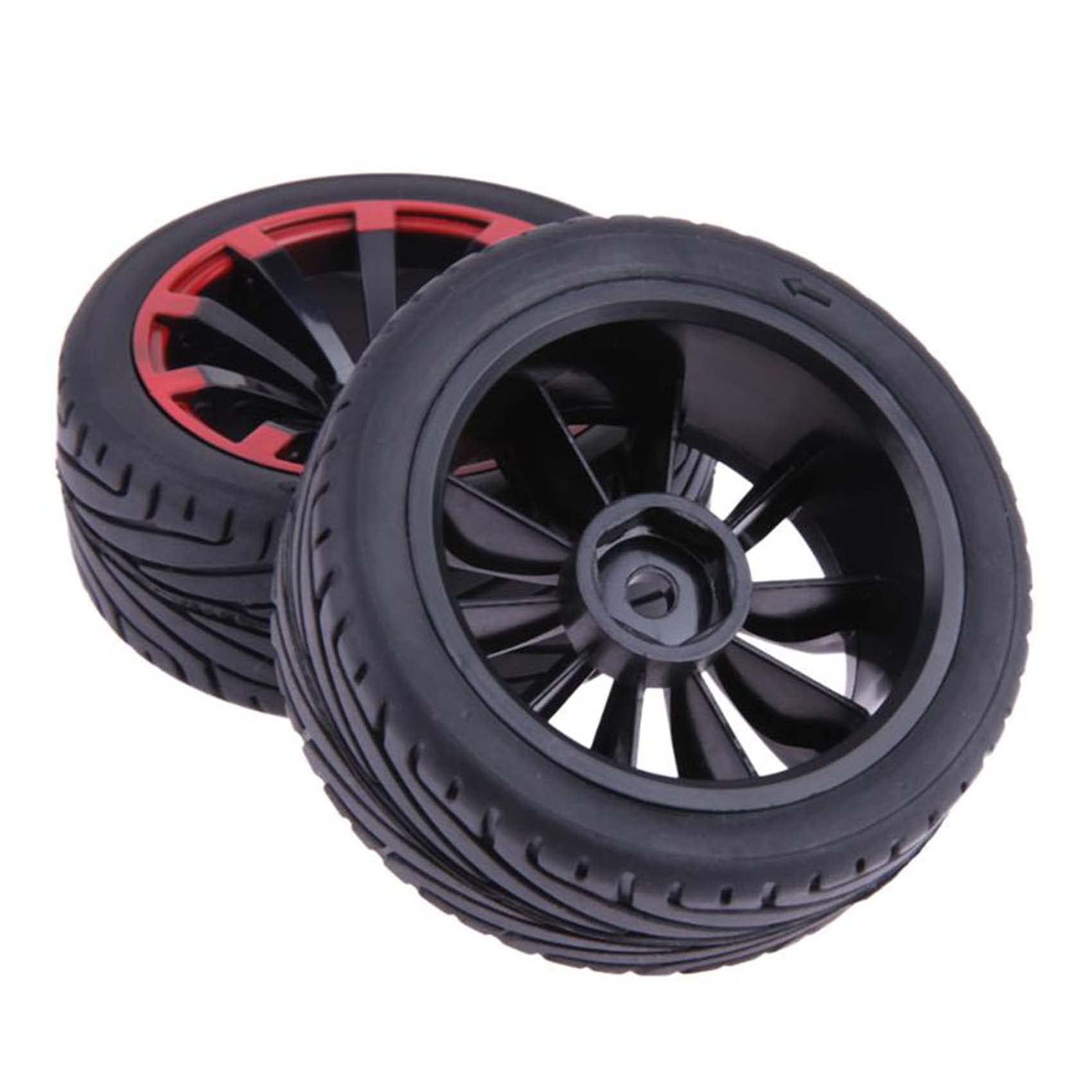 KEEDA 4PCS 1:10 RC 65mm Tires and Plastic Wheels Rims for 1/10 HSP HPI Tamiya RC On Road Touring Racing Drift Car (Black&Red) - Image 4
