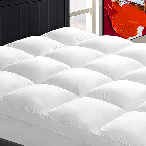 Mattress Topper Twin for Back Pain, Extra Thick Mattress Pad Cover, Plush Pillow Top, Deep Elastic Pocket, White