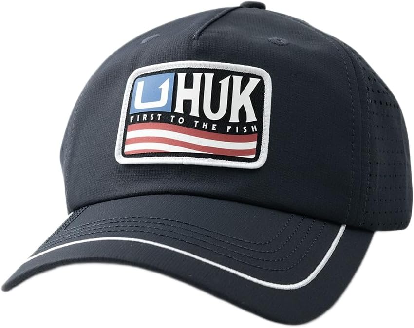 HUK Men's Born Wave Performance Snapback Hat, Fishing Golf Running Cap, Unstructured 5 Panel, Perforated Back, Sweatband