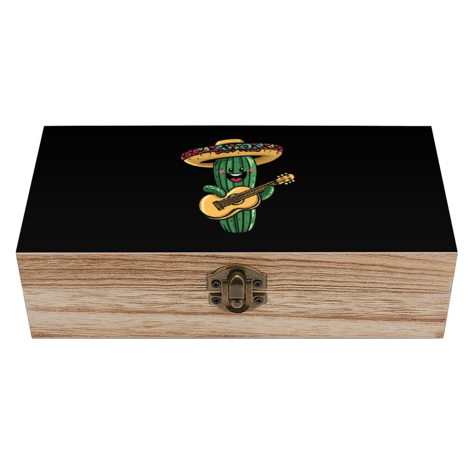 CGSBNGHA Mexico Cactus Guitar Wooden Storage Boxes with Lid Memory Box Decorative Organiser for Office And Home