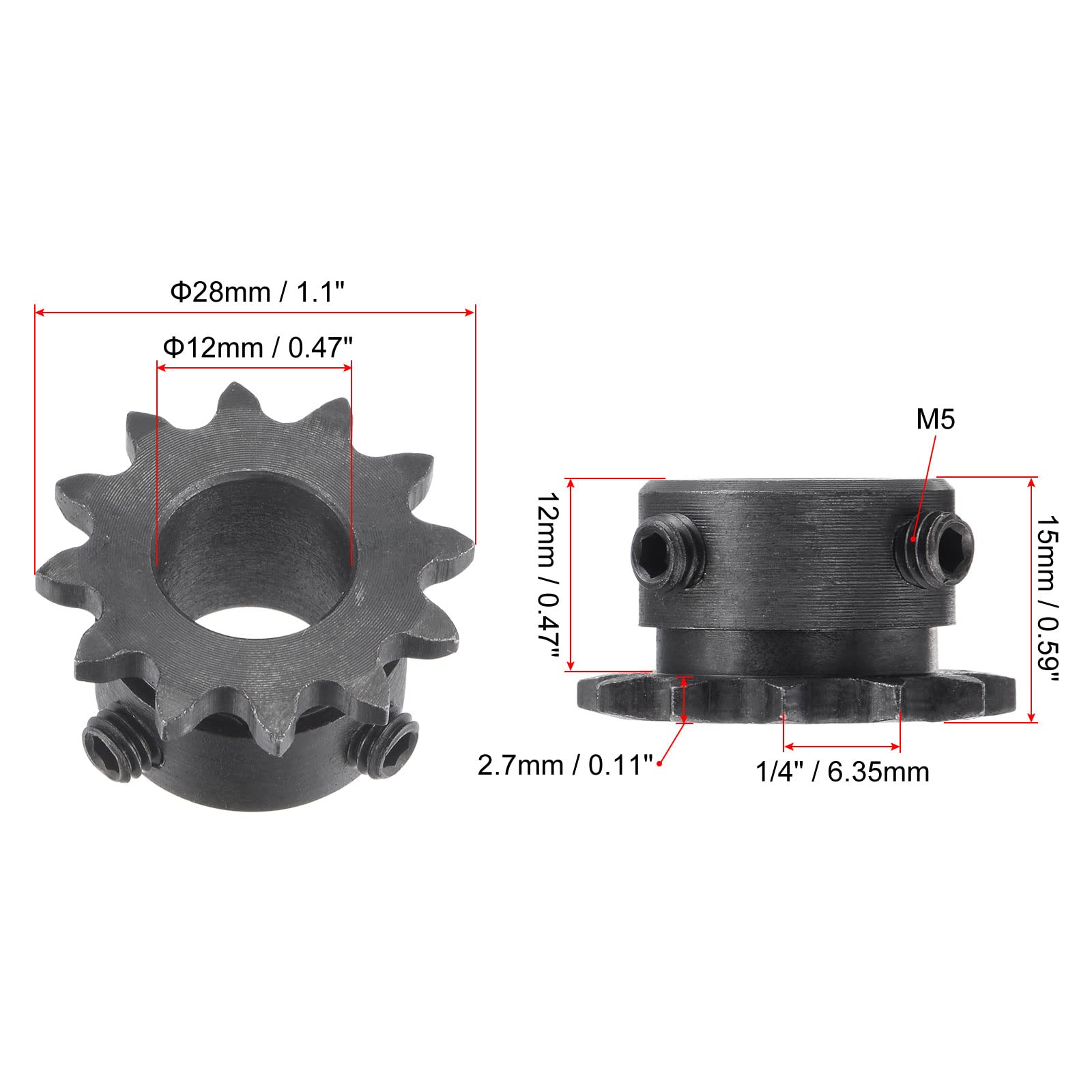 Sprocket 3x4 Sourcing Map 12 Tooth Roller Sprocket B Type, #25
