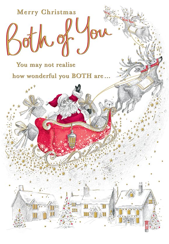 Piccadilly Greetings Christmas Card To Both Of You Pencil Sketch Santa on a Sleigh - 9 x 6 inches