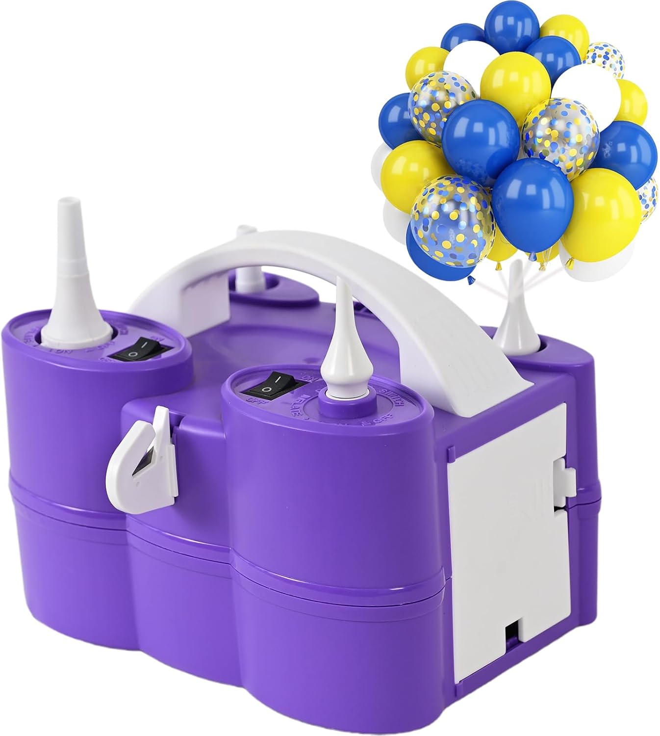 Blue Yellow White Balloon with Air Pump Electric Set, 3-in-1 Air Pump for Inflatables and Balloon Portable Balloon for Latex 260q Foil Balloon AC 110V Inflator Deflator for Pool Floats Air Mattress