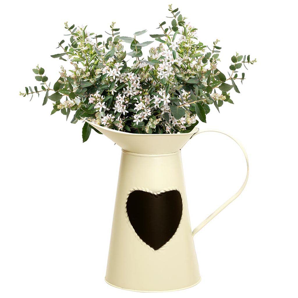 Dibor White Flower Vase Vintage Style Galvanised Metal Rustic Pitcher Jug (Cv81)