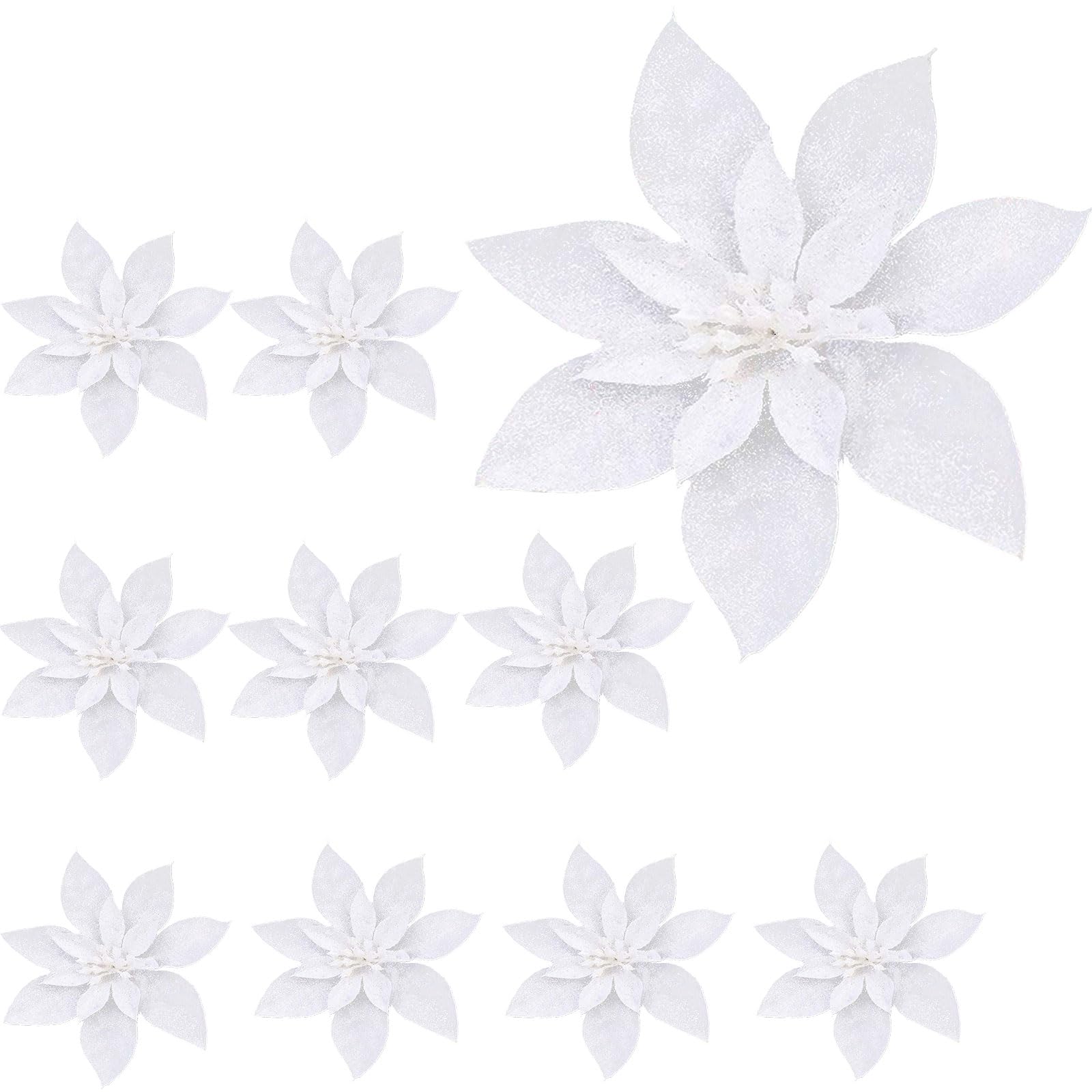 Fleurs artificielles de poinsettia blanc pour sapin de Noël, lot de 12