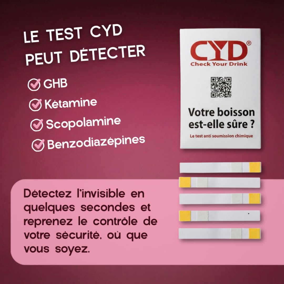 Pack de 10 tests - Test anti drogue - Kit de dépistage de drogues rapide et pratique pour boissons - Détection en 2 minutes - 2 sachets de 5 tests - Kits de tests à prendre partout avec vous