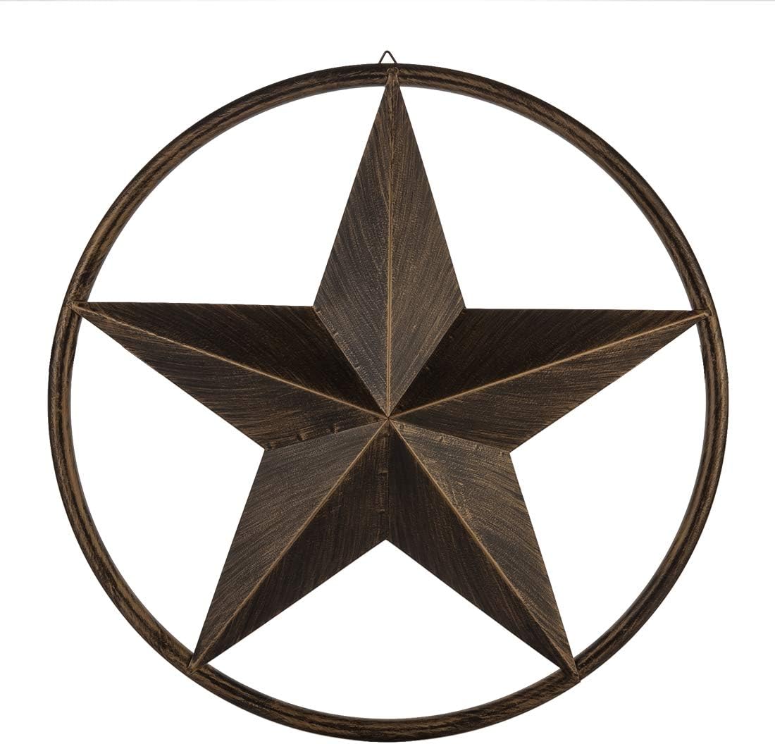 24" Rustic Metal Barn Star Circle Dark Brown Texas Lone Star Wall Decor Art Western Home Wall Decor