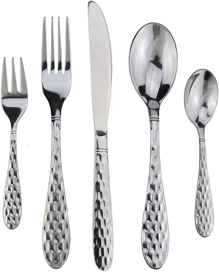 Flatware Set, Dealight 5-Piece Sliverware Set, 18/10 Stainless Steel Heavy Weight Mirror Polished Luxury Design Utensils Kitchen Cutlery, Service for 1