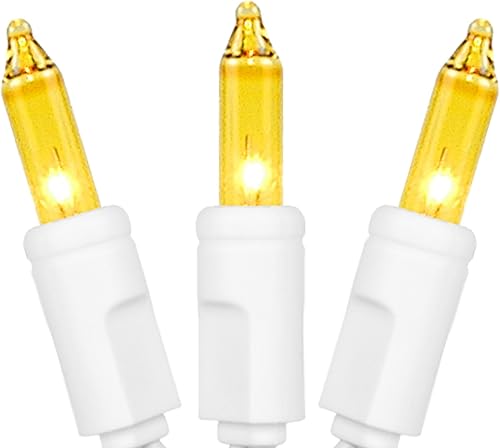 Miniatura 9 de Novelty Lights Juego de 50 mini tiras de luces ámbar de Navidad, cable blanco, para interiores y exteriores, certificación UL, 11 pies de largo