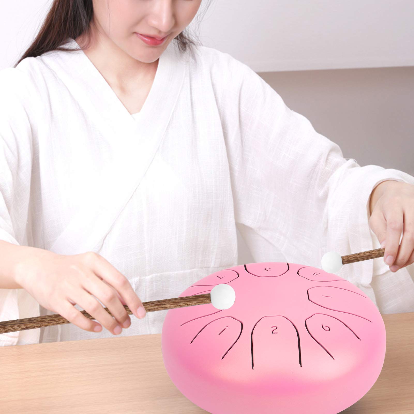 Tamburo Etereo da 5,5 Pollici, Mini Handpan con Lingua in Acciaio, Attrezzatura Musicale Premium per Principianti, Materiale in Acciaio Al Carbonio (Rosa)