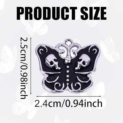 Miniatura 2 de 20 dijes de calavera de mariposa esmaltada, aleación esmaltada, joyería de calavera de mariposa, accesorios de mariposa negra chapados en plata,