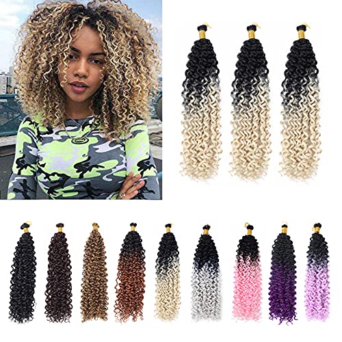 Crochet Curly Hair Extension Black to Blonde Water Wave Crochet Hair Curly Braiding Hair Curly Crochet Hair For Black Women Marlybob Crochet Hair (14 Inch 3PCS Black to Blonde)