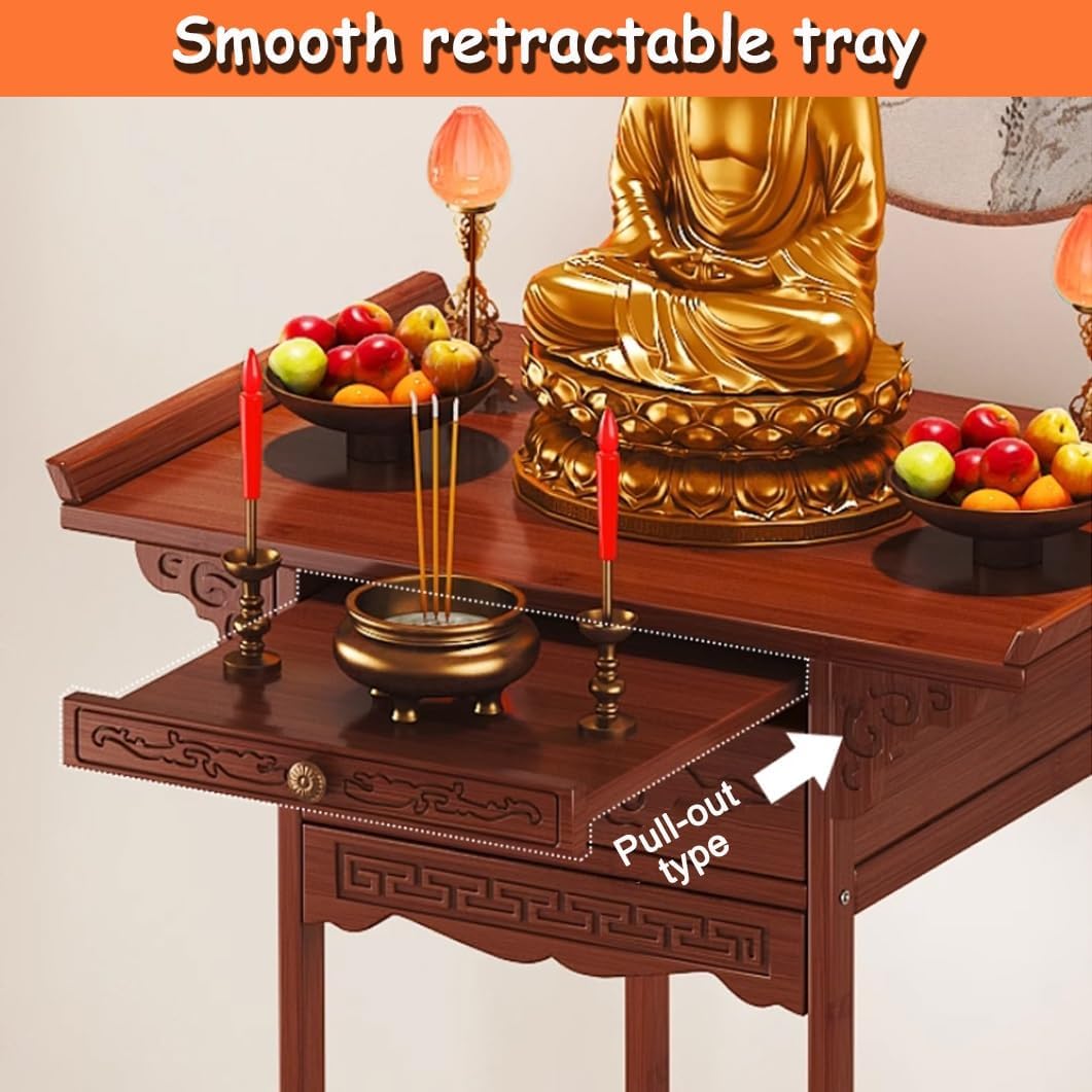 YVYKFZD Personal Shrine Altar Table, Simple Buddha Niche Chinese Altar Cabinet with Drawer, Bamboo Meditation Table Buddhist Altar for Living Room, Bedroom(50x33x100cm/19.6"x12.9"x39.3")