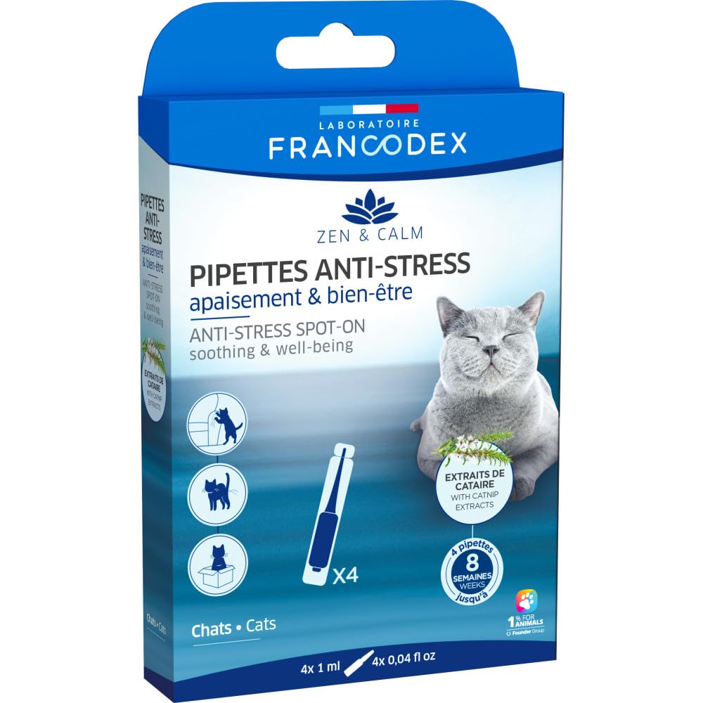 Francodex - 4 Pipettes Anti-Stress apaisant et Bien-être pour Chats