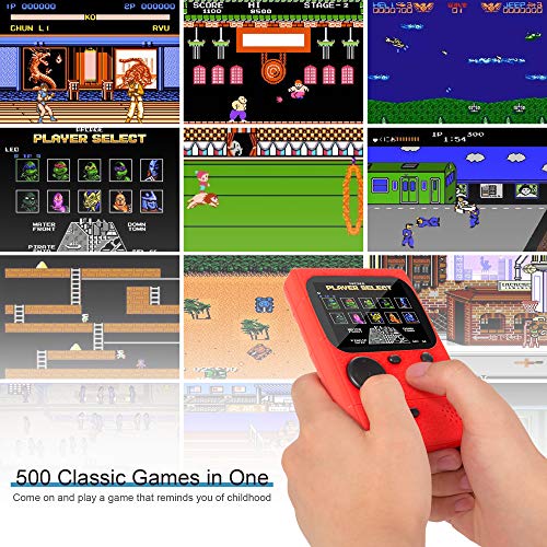 KIDWILL Handheld Game Console, 800mAh Battery Powered Portable Mini Game Player with 500 Retro FC Games, 3.0 Inch Color Screen Retro Game Console Support TV Out & Two Players for Kids Adults(Red) - Thumbnail 4