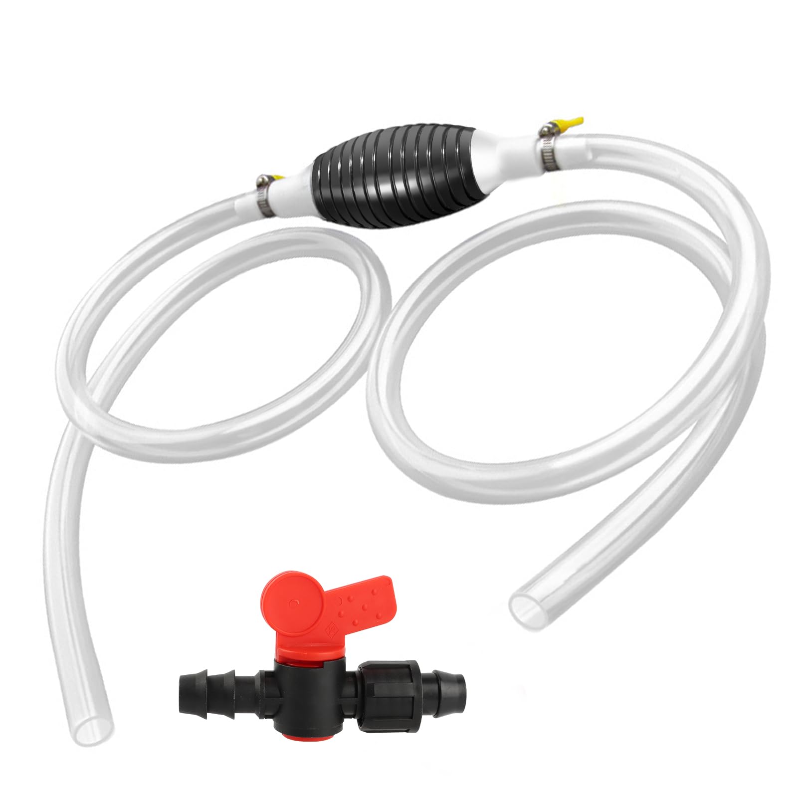 Sifonpomp voor benzine, gas, olie, brandstof, benzine, diesel, vloeistof, water, aquarium, handmatige handpomp, transferpomp met 2 duurzame pvc- sifonslangen (15 mm) met slangklem
