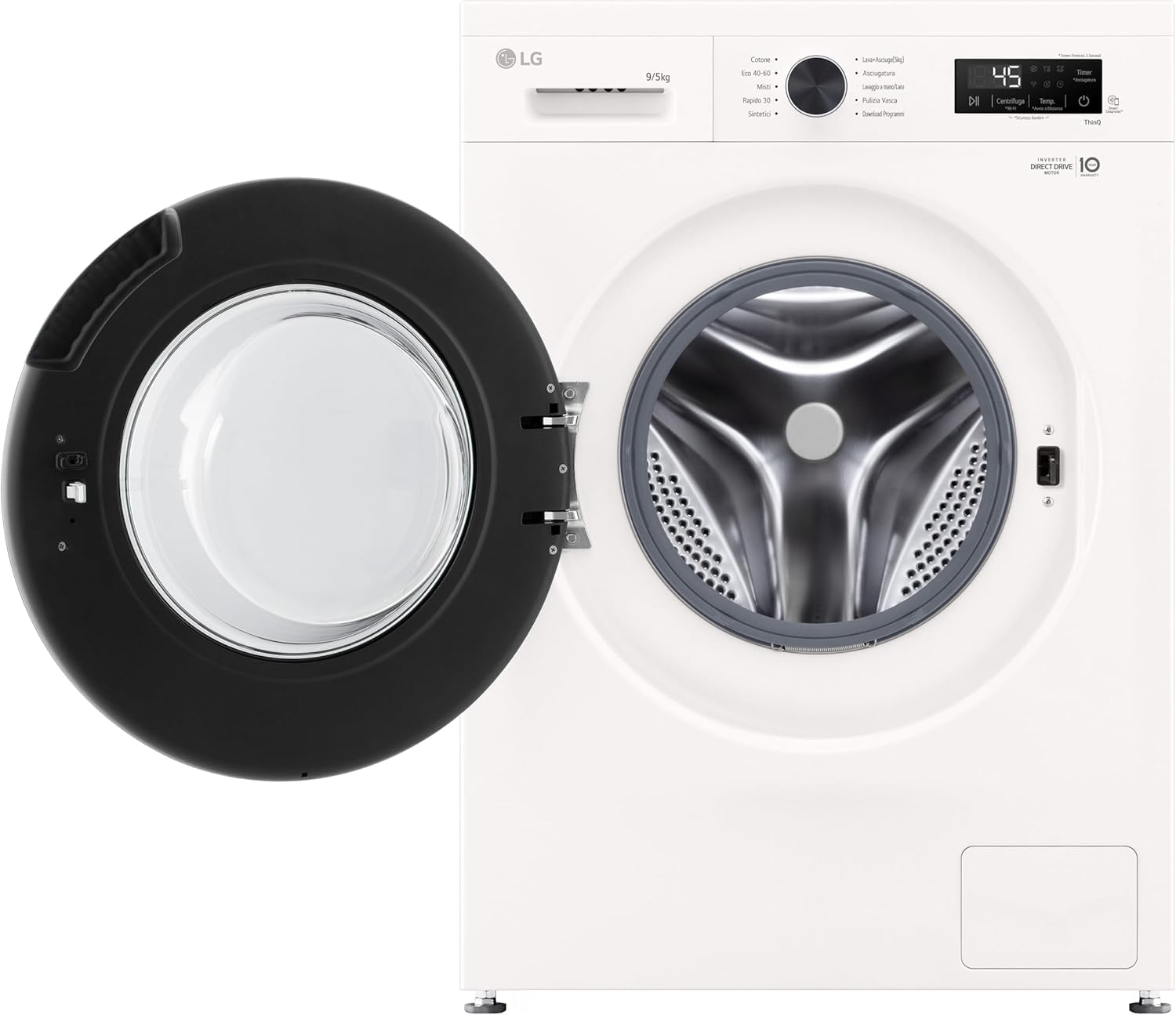 LG W4NX1095NWB Lavasciuga 9/5kg Serie X1, Lavatrice e Asciugatrice Insieme Classe A/E, 1400 Giri, Wi-Fi, Top Rimovibile, Vapore Allergy Care, Tecnologia 6 Motion Direct Drive, Bianca