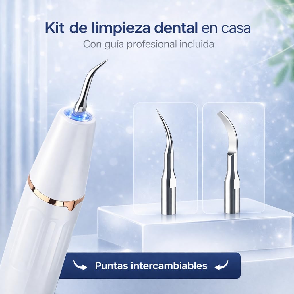 Kit De Limpieza Dental, Cepillo Dental Ultrasonico Portatil Para Limpieza Profunda, 2 Puntas Distintas, Con Guia De Uso, Luz Led.