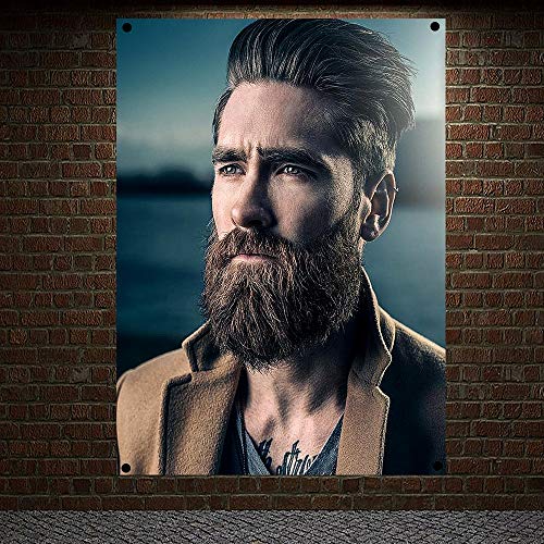 Classic Pompadour Men's Beard Hairstyle Barber Shop Decor Wall Chart Flag Canvas Painting 96x144 cm (38X57 inches) B2