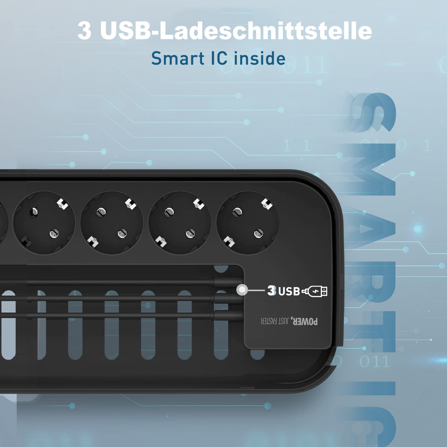 Scatola Porta Cavi con Ciabatta Multipresa USB, Presa Multipla 5 Prese con 3 USB, Adattatore per Presa per Scatola Portacavi (2500 W) con Cavo da 3 Metri, 29,5 * 14 * 14 cm, Nero