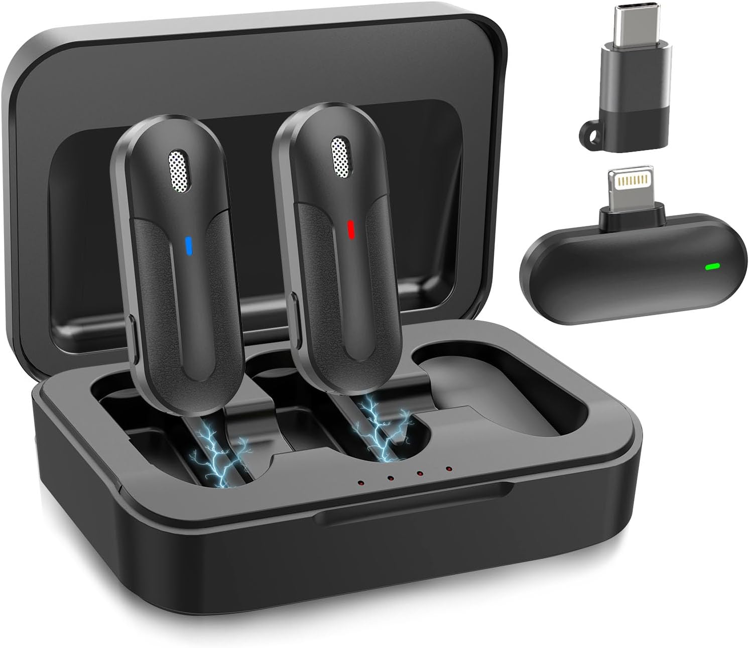 Wireless Lavalier Microphone, Mini Microphone for iPhone,iPad,Android, 2 Pack Lavalier Mics with Charing Case, 2.4G Dual Channel Wireless Clip Mics for Video Recording,Interview,Live Streaming