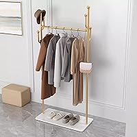 Vista 2 de SKVLF Perchero moderno con estantes y ganchos, marco de metal y base de mármol, perchero independiente para colgar ropa, ahorro de espacio