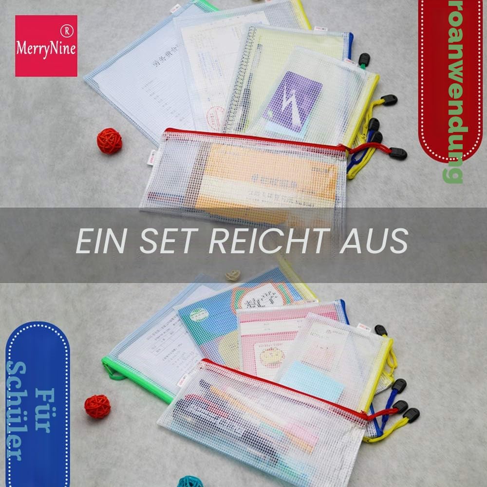 MerryNine Reißverschlusstasche Dokumententasche (5 Farben30 Pack) Briefgröße wasserdichte Dokumententasche für Schule Bürobedarf Kreuzstich Organizing Storage (A3-10Pack A4-10Pack A5-10Pack)