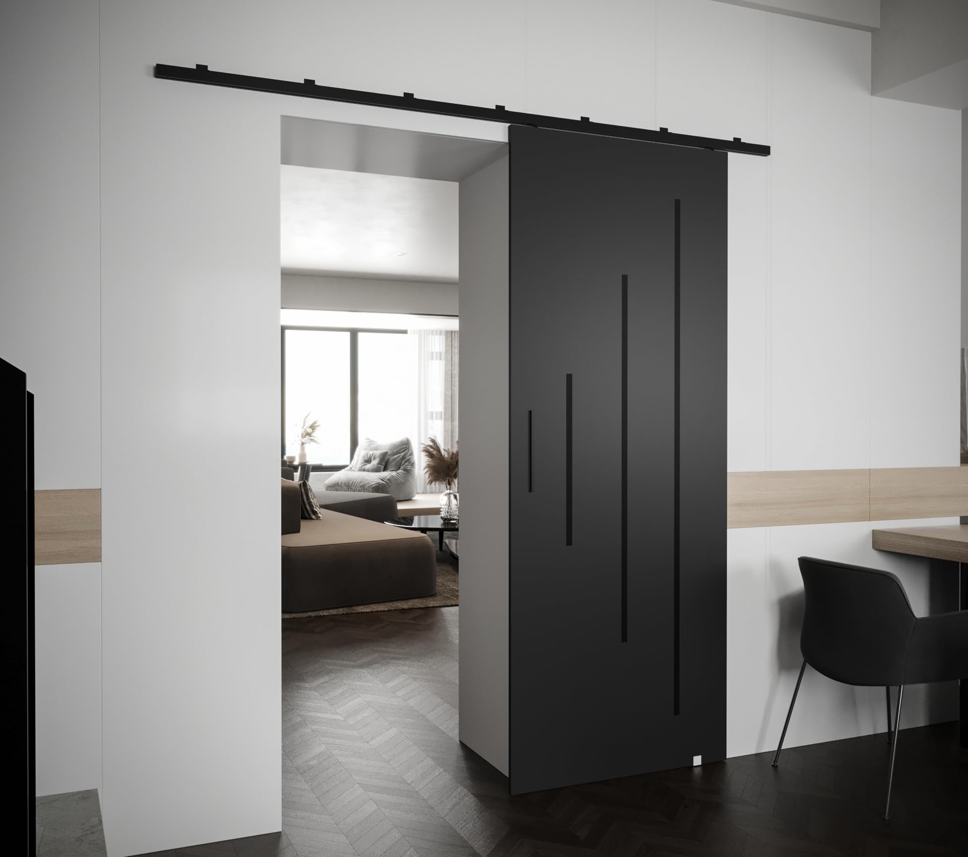 Rail porte coulissante Zonda Y - Porte coulissante interieur avec rail - 204x80 cm - kit porte coulissante - guide porte coulissante - avec poignée de porte - porte suspendue coulissante