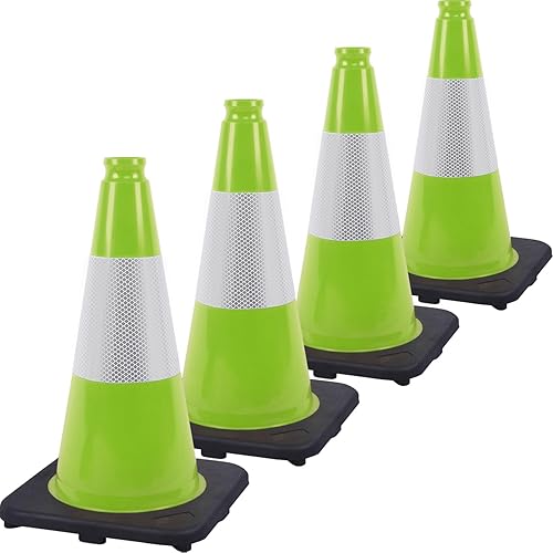 Miniatura 18 de Conos de Tráfico de PVC Naranja/Verde Fluorescente, Cono de Estacionamiento con Base Negra Pesada Estructuralmente Estable Resistente a la