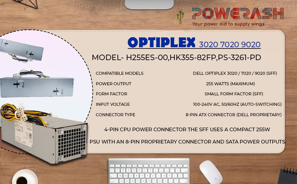 Image of Power Supply SMPS 255W for Dell Optiplex 3020 7020 9020 SFF Desktop PC Replacement Unit Compatible with L255P-01 VH9D7 Reliable Durable Computer Component for Business, Home & Office