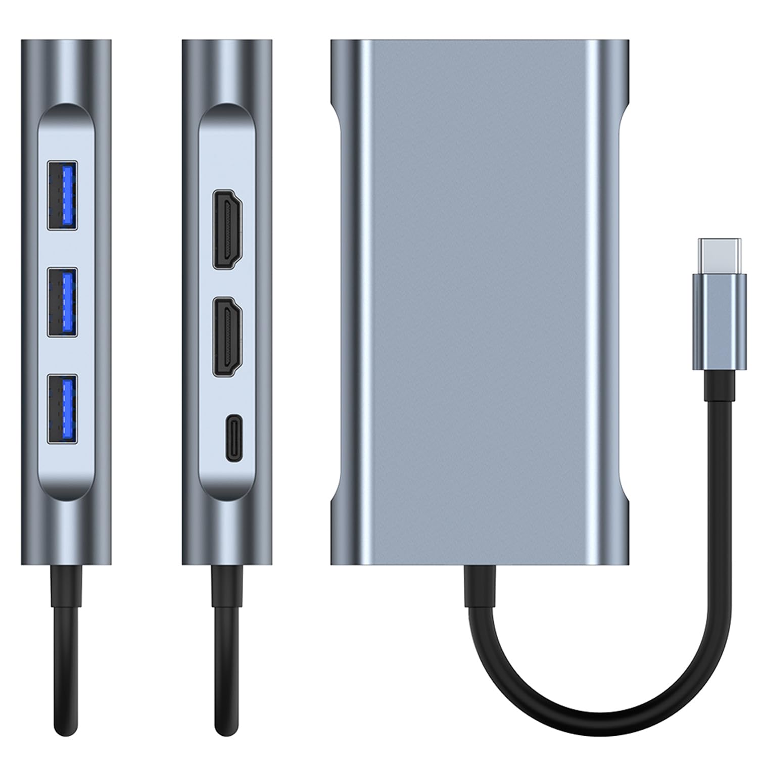Stacja dokująca USB C do podwójnego HDMI, wieloportowy adapter typu C z podwójnym HDMI (4K@30Hz), 1080P VGA, RJ45, 100W PD, USB3.0, 2 USB2.0, koncentrator 8 w 1 do Dell HP MacBook Laptop (8 w 1