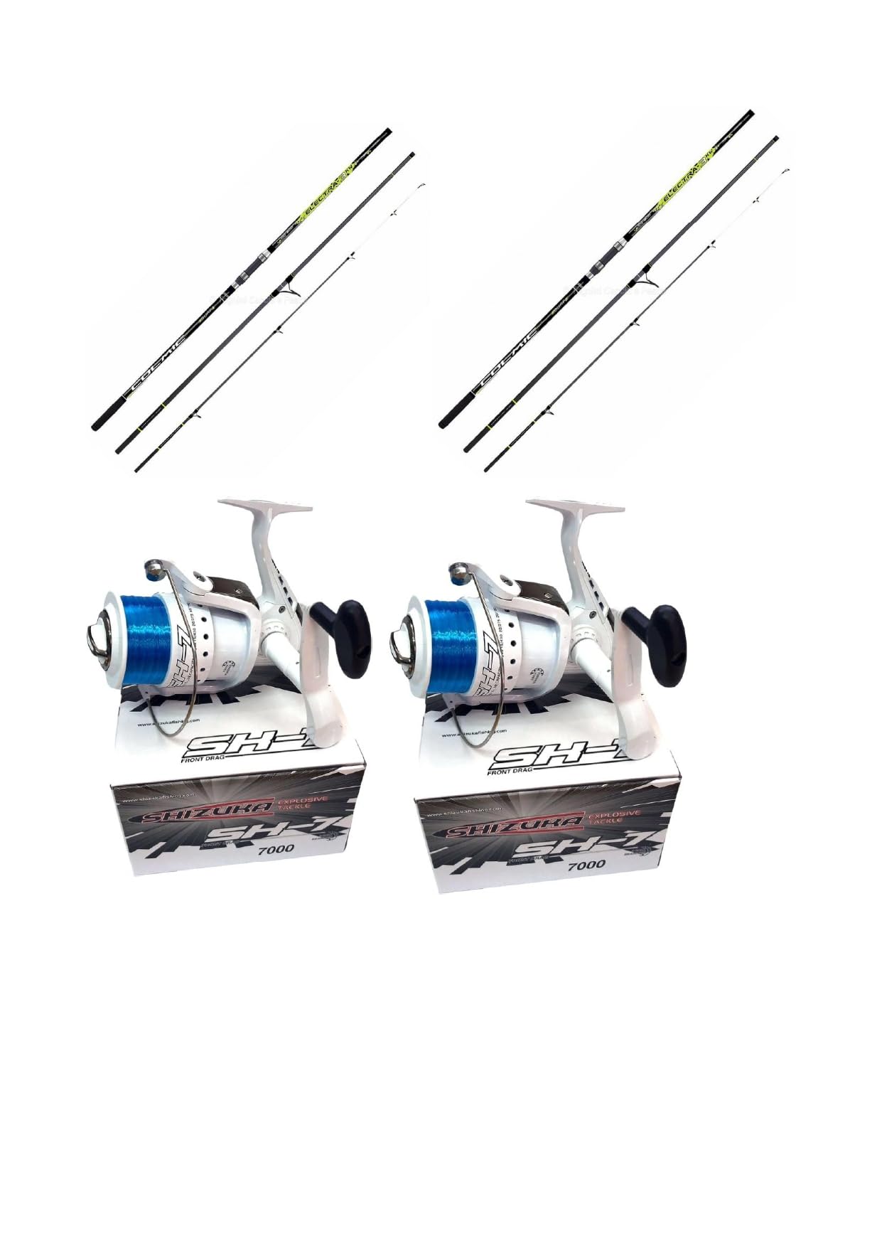 Kit surfcasting 2 canne COLMIC electra 3kw 4,20mt 100-200gr + 2 mulinelli SHIZUKA sk7 7000