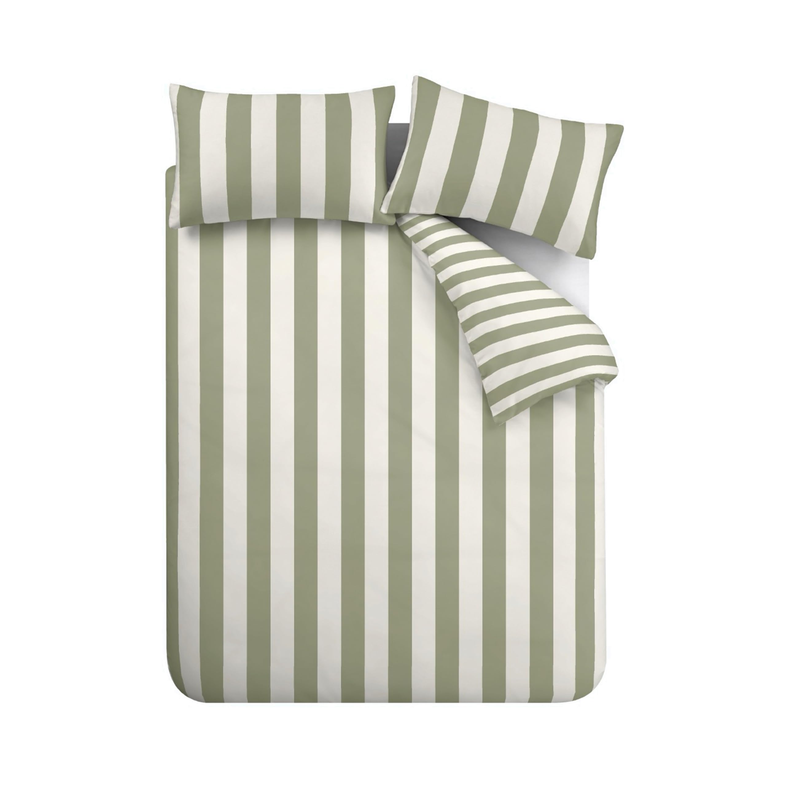Catherine Lansfield Set copripiumino matrimoniale reversibile in cotone spazzolato a righe con federe, grigio argento