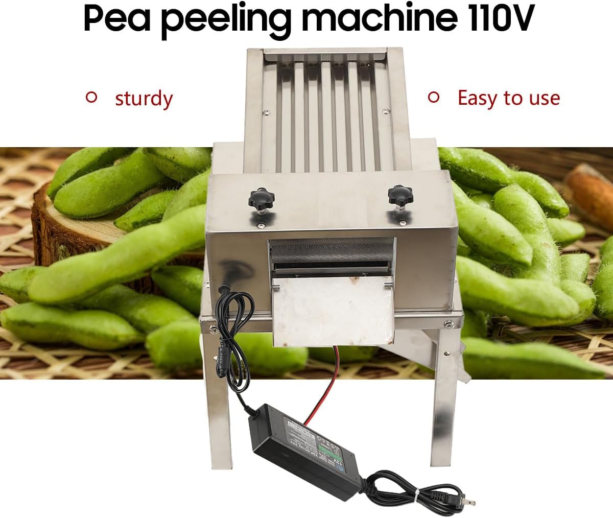 Commercial Pea Sheller, Pea Peeling Machine Stainless Steel Peeler Green Soybean Sheller 60 KG/H Automatic Peeling Bean Tools 110V