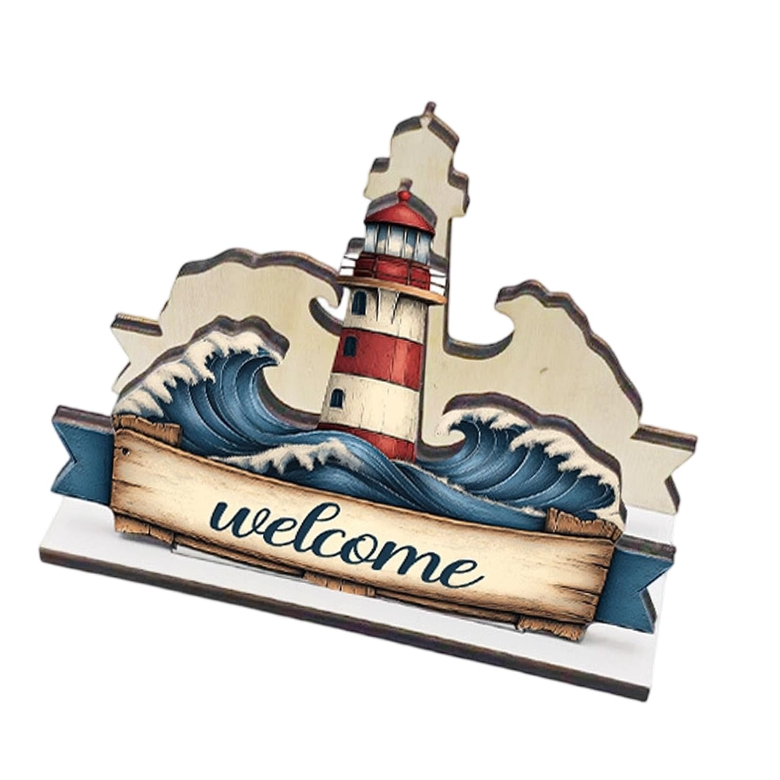 Kalttoy Handcrafted Wooden Kitchen Napkin Stand Featuring Marine Lighthouse Shell and Starfishes Carvings Handcrafted Wood Napkin Rack