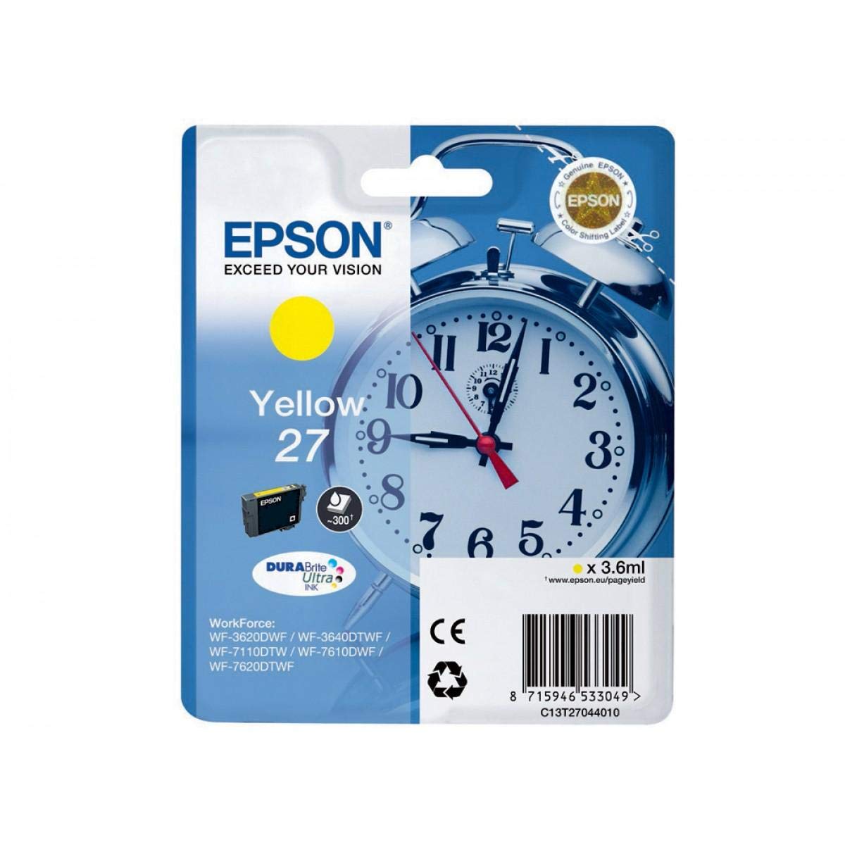 Epson27 Yellow Ink Cartridge For Workforce 3620 Dwf 3640dtwf 7110dtw 7610dwf 7620dtwf