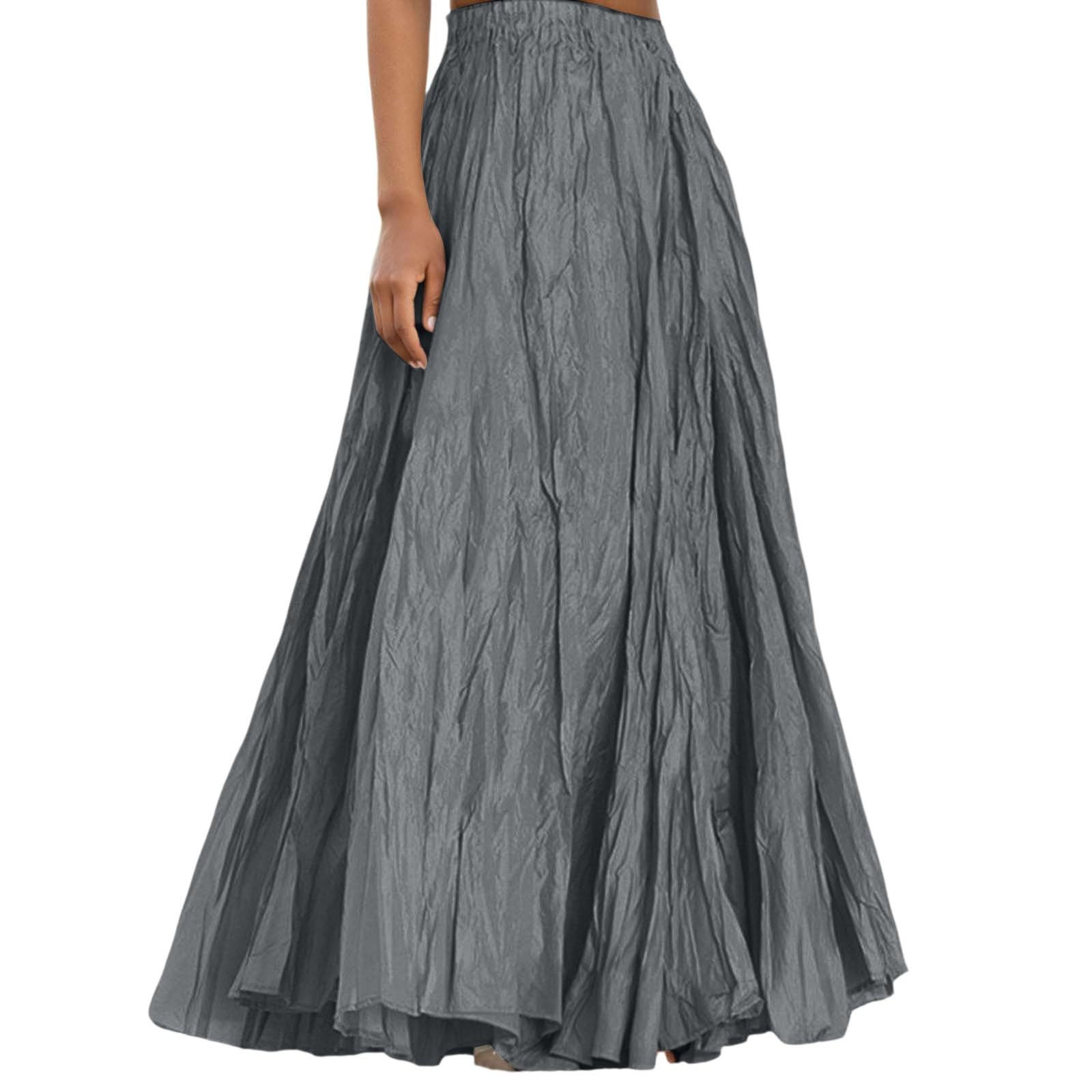 Women's High Waist A-Line Pleated Maxi Skirt Flowy Swing Retro Long Skirt for Party Holiday Outing Summer (GY1, S)