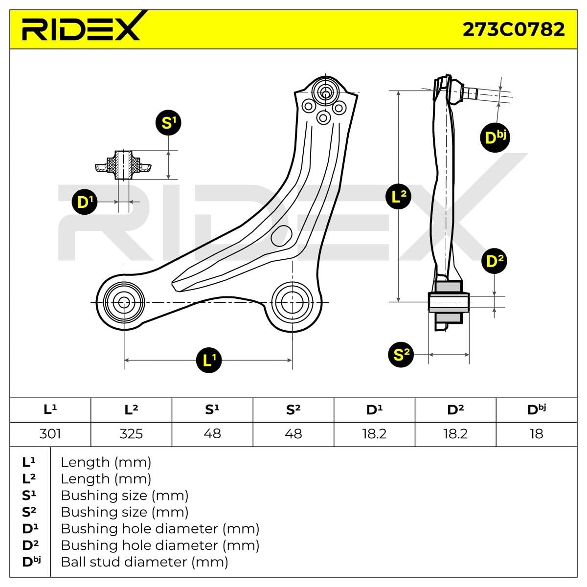 RIDEX 273C0782 Braccio oscillante sospensione ruota con bussola cuscinetto con snodo portante/di guida Compatibilità con PEUGEOT 208 I Hatchback CA, CC