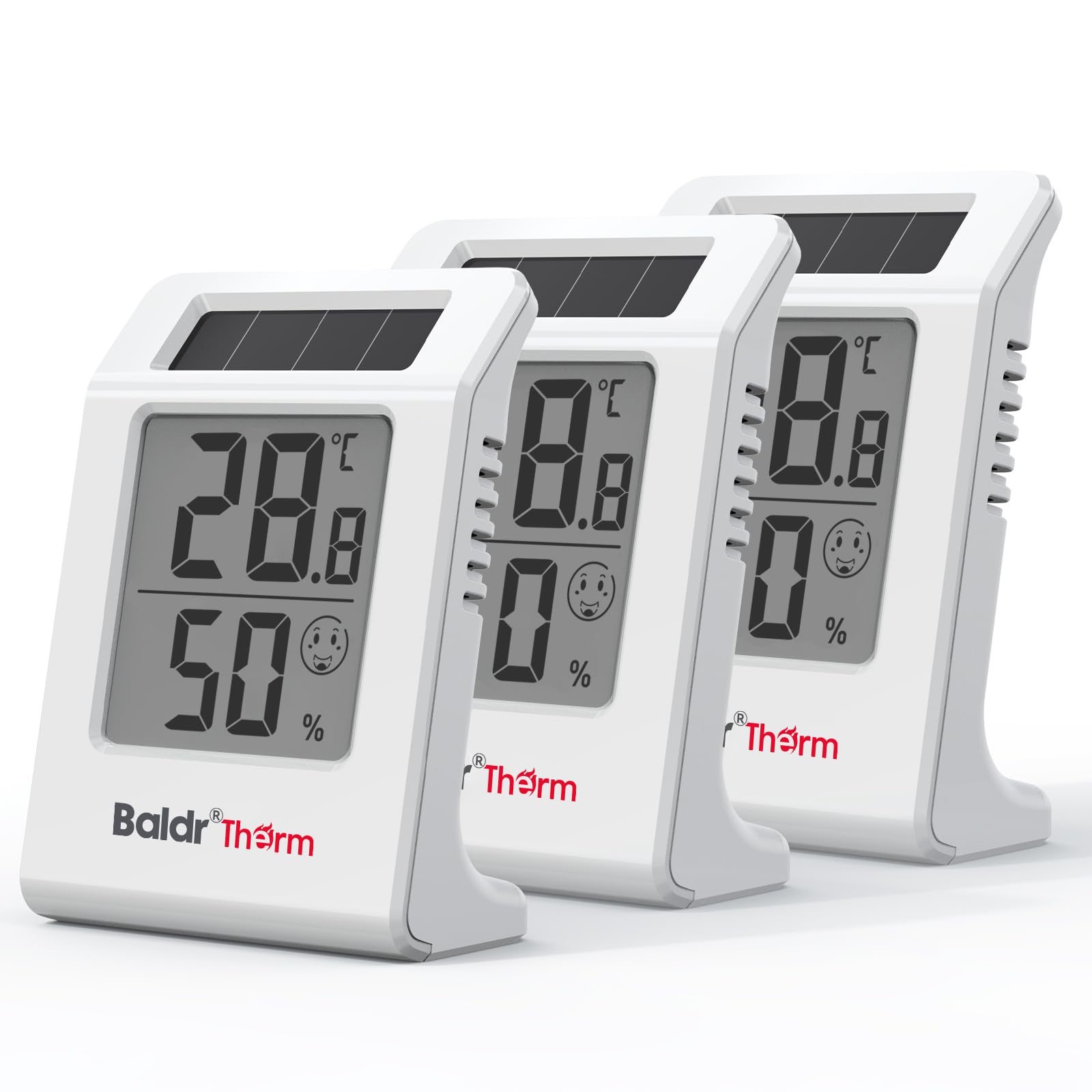 2,2" Digitales Thermometer und Hygrometer, solarbetriebener Innenraum-Temperatur- und Feuchtigkeitssensor, Feuchtigkeitsmesser für Babyzimmer, Schlafzimmer, Zuhause (Weiß - 3 Stück)
